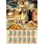 Календарь 2026 листовой А2 лак 26168 Богатый конь-олигарх
