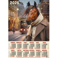 Календарь 2026 листовой А2 лак 26185 Конь в пальто