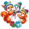Плакат оформительский 348х410мм фигурный Новый Год 0-35 5046 Белки со снеговиком Лак Мир открыток