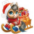 Плакат оформительский 348х410мм фигурный Новый Год 0-35 5051 Лошадка Лак Мир открыток