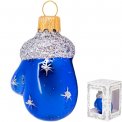 Елочное украшение стекло Варежка синий h-6 см ФУ-172/2