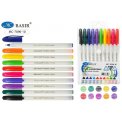 Набор ручек BASIR 10цв. с чернилами на масляной основе: белый корпус, форма корпуса треугольная, в пластиковой упаковке на кнопке с европодвесом МС-7096-10